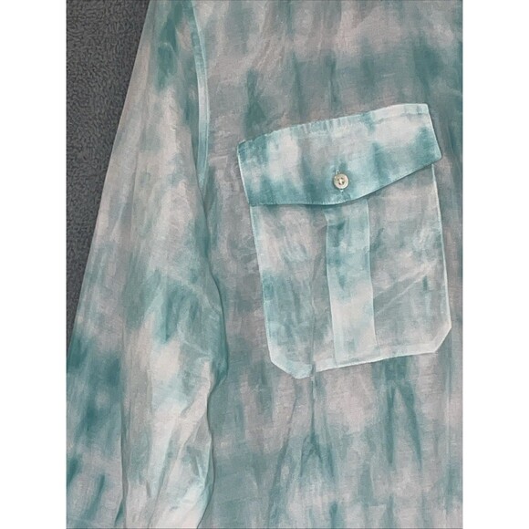 Ralph Lauren Shirt Womens XL Blue Button Up Silk Blend Tie Dye Coastal Resort - Picture 6 of 9